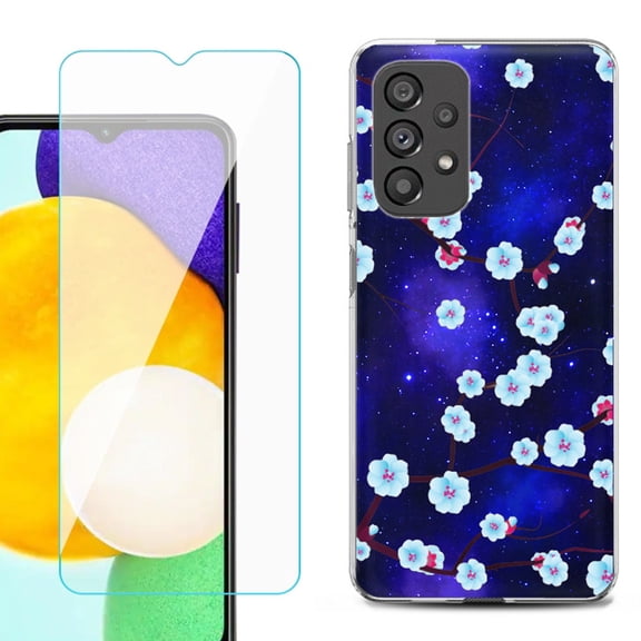 Slim-Fit Gel TPU Phone Case for Samsung Galaxy A23 5G, with Tempered Glass Screen Protector, by OneToughShield ® - Blossom Stars