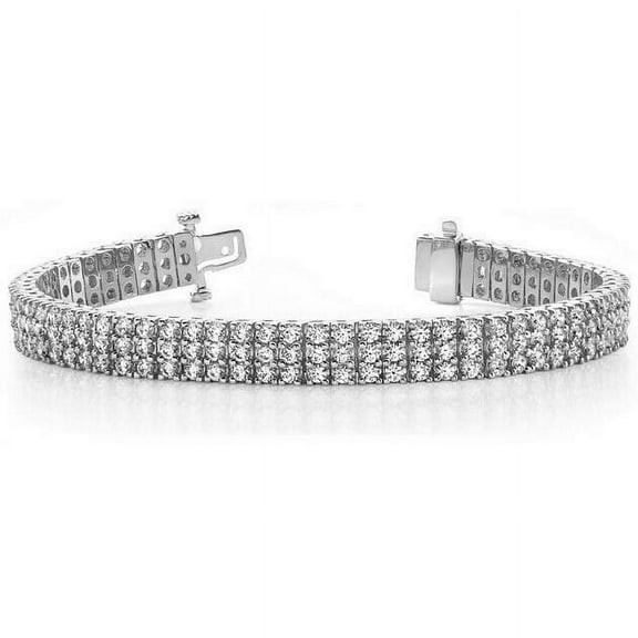 5.50CT Natural Diamond (I-J,SI1) Three Row Tennis Bracelet 14K White Gold Fine Jewelry Women Gift