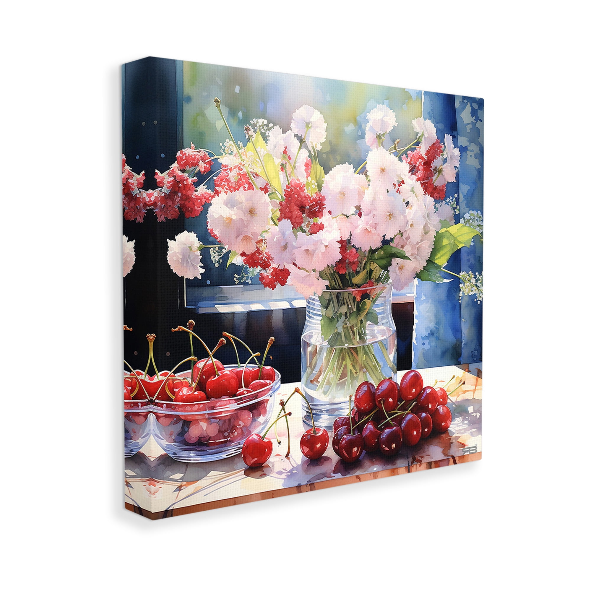 Stupell Industries Summer Blossoms & Cherries Botanical & Floral Painting Gallery Wrapped Canvas Art Print Wall Art, 17 x 17