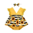 thumbnail image 1 of Combinaison Sans Manches en Dentelle à Imprimé Tournesol pour Bébés Filles, Justaucorps Robe + Bandeau, 1 of 9