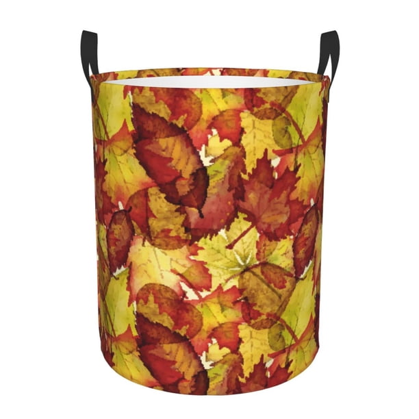 Fotbe Autumn Mosaic Maple Leaves Cesto de Ropa con Asas, Cesto Impermeable de Gran Capacidad, Bolsa de Lavado para Dormitorio, Cesto de Ropa con Ruedas y Asas-Small