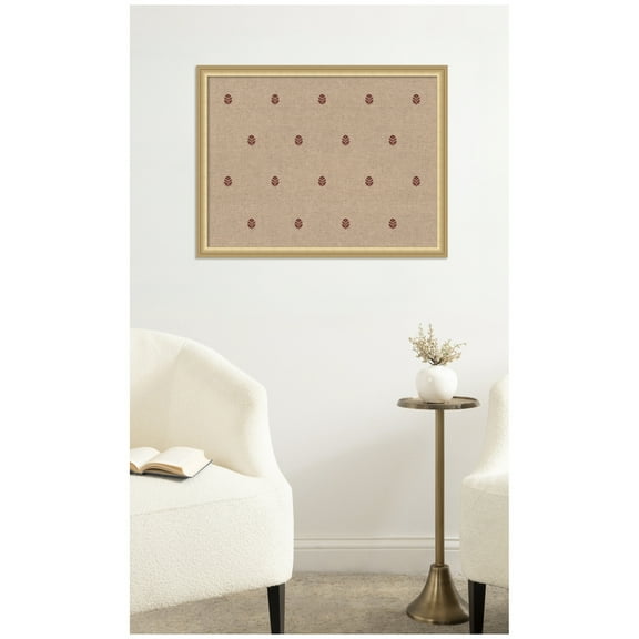 Kate and Laurel Framed Fabric Pinboard 26 x 20, Red Botanical Block Print Printed Linen Classic Bulletin Board for Use as a Vision Board or Wall Organization, Florence Gold Frame
