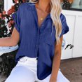 thumbnail image 5 of Miqool Women's Short Sleeve Imitation Denim Shirt Summer Casual Loose Fit Button Down Collared Jean Western Shirts Tops with Pocket, 5 of 9