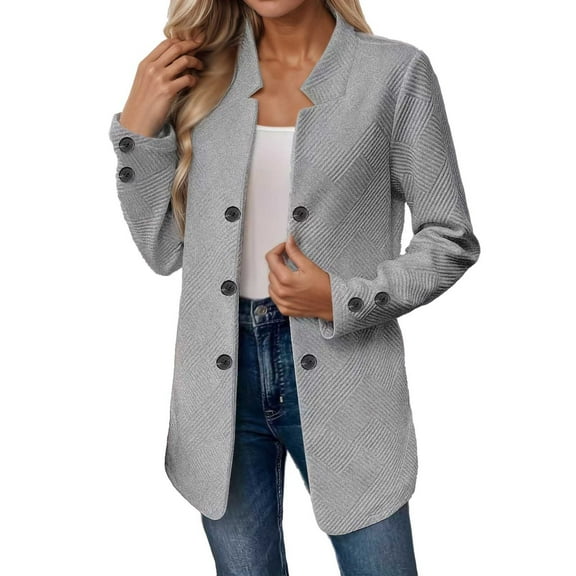 Women Fashion Solid Casual Three Button Double Long Sleeve Jacket for Everyday and Travel by Women's Casual Jackets Women's Bomber Jacket Casual Coat