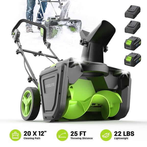 Steelite 2x21V Cordless Snow Blower, 20" Snow Thrower with Brushless Motor,850 lbs/Min Electric Snow Remove Machine with 2 x4.0 Ah Batteries & Charger