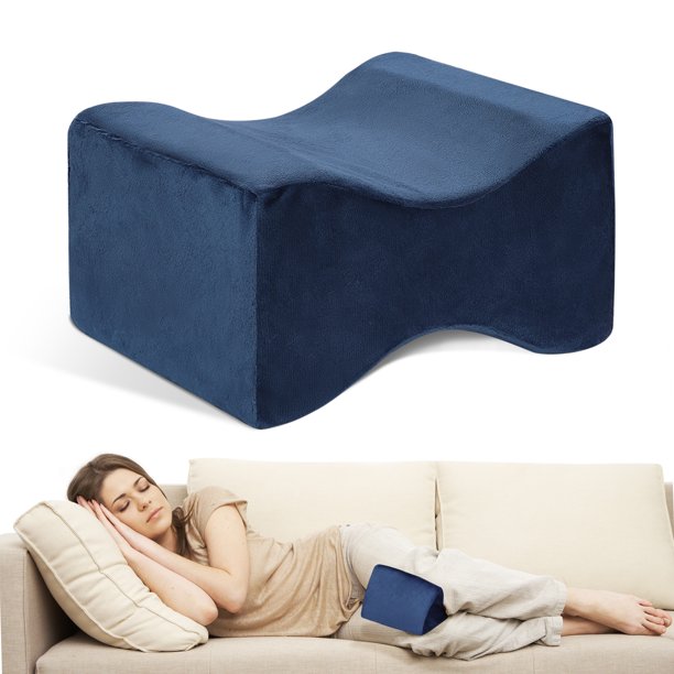 Memory Foam Knee Pillow for Sleeping Side to Ease Legs Knee Pain with Washable Cover + Bag Navy