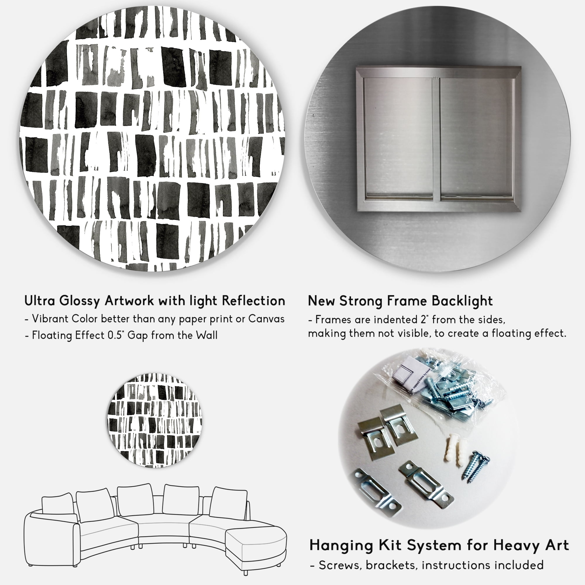 Designart 'Abstract Black and White Bricks' Modern Circle Metal Wall Art 36x36 - Disc of 36