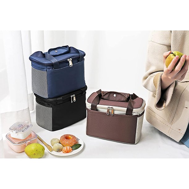 Bolsa de almuerzo aislada reutilizable negra engrosada de 6 l para estudiantes, picnic de viaje (pequeña, negra) (a-1b)
