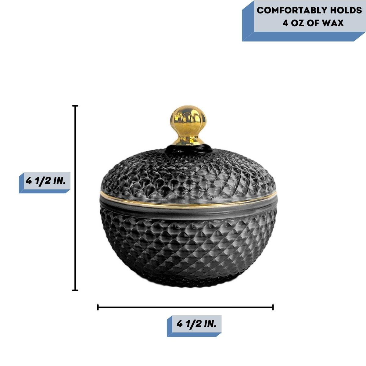 4 Oz Small Black/Gold Vanity Candle Glass Empty Candle Making Jar Candle Vessels For DIY Candle-Making Projects (Box of 12) FREE SHIPPING