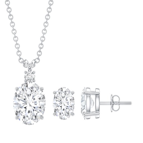 Rosec Jewels Certified Moissanite Pendant and Earrings Set - D-VS1 Grade - Oval Moissanite Jewelry Set for Women - with Jewelry Box, 925 Sterling Silver