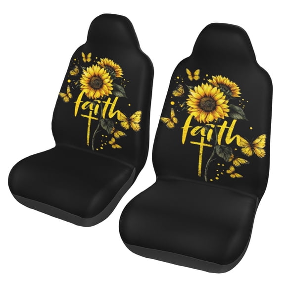 KAKALAD Faith Rood Sunflower Butterfly Car Accessories Seat Covers Set Vehicle Seat Covers Universal Front Seats Protector 2 Pcs