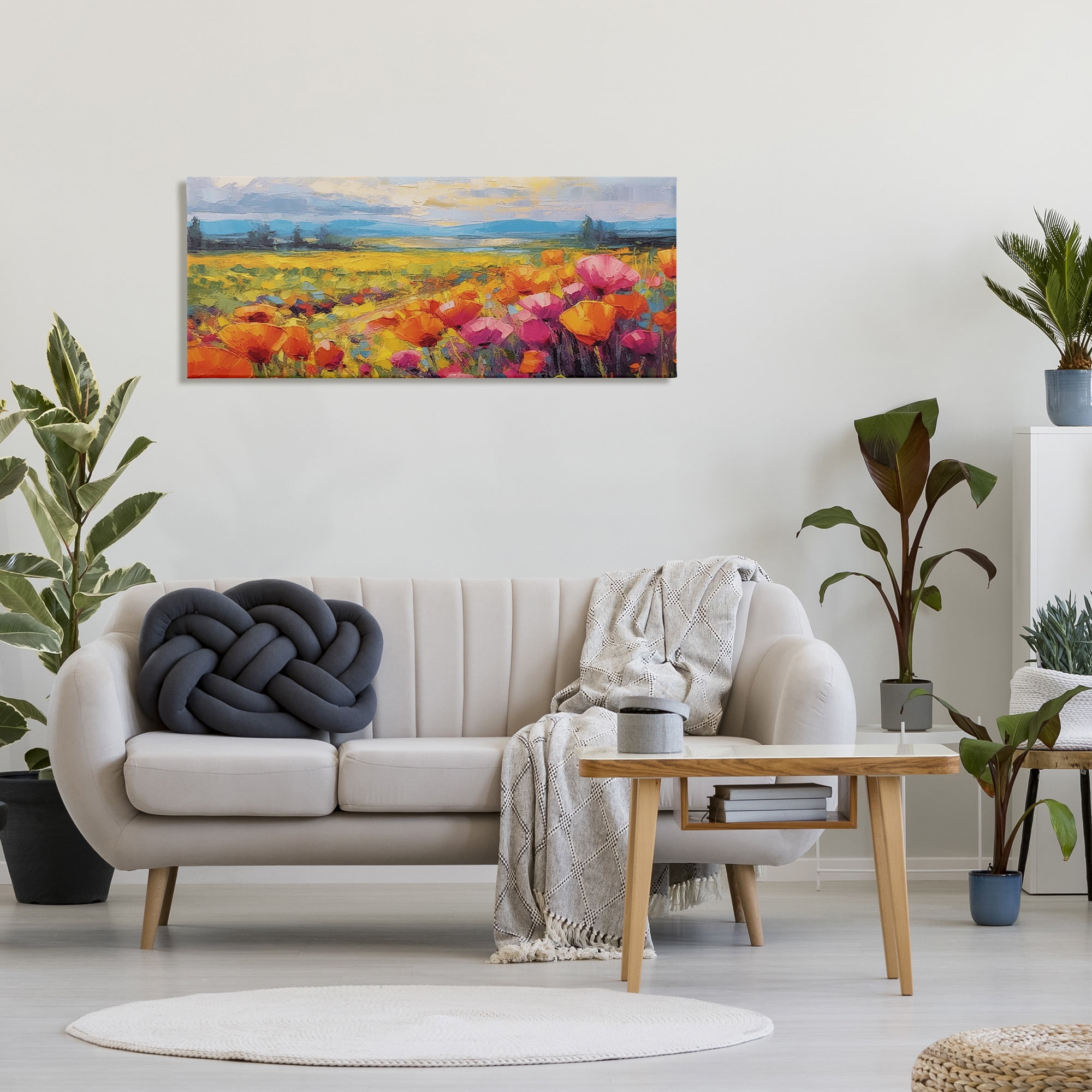 Stupell Industries Bright Tulips Landscape Landscape Painting Gallery Wrapped Canvas Art Print Wall Art, 48 x 20
