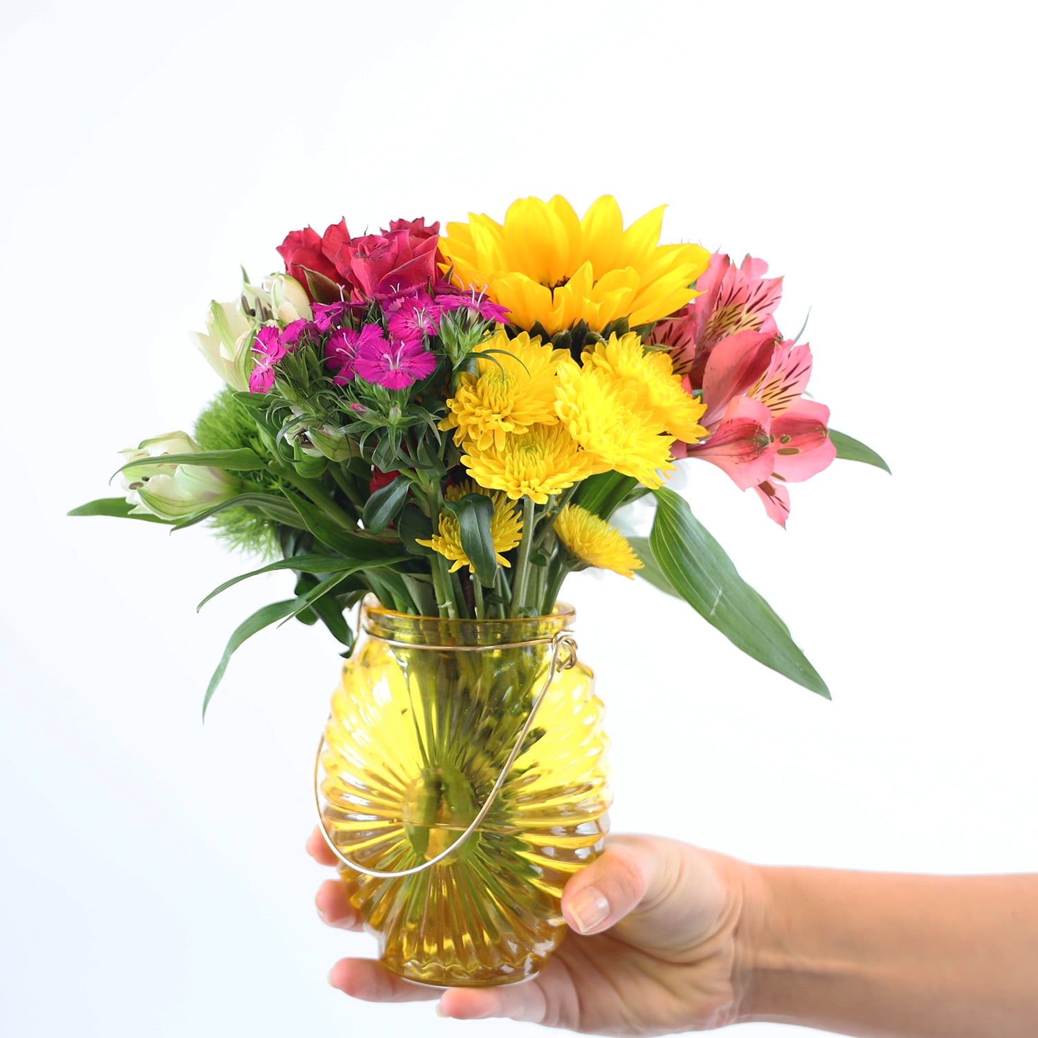 Mixed Flower Bouquet Small with Vase , Colors May Vary