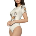 thumbnail image 2 of Daiia Brown Cat Cartoon print Women's Crew Neck Short Sleeve Bodysuit Fashion Tops Fit Casual Basic Extender Bodysuit-XX-Large, 2 of 9