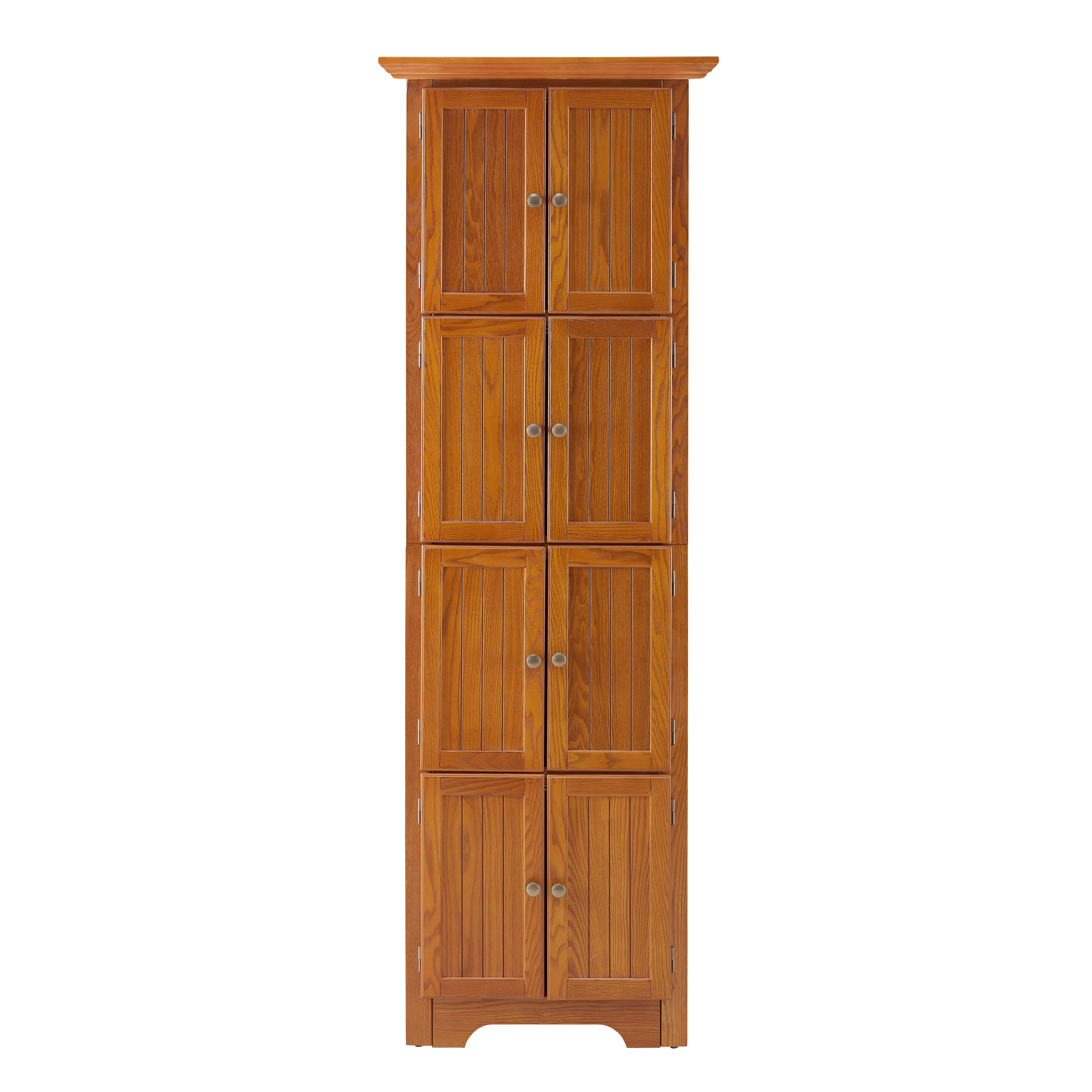 HSUNNS 4-Tier 72" Tall Corner Kitchen Pantry Storage Cabinet with 8 Doors, Freestanding Cupboard Storage Cabinet with Shelves, Home farmhouse bookshelf Cabinet for Kitchen, Bathroom, Living room, Oak