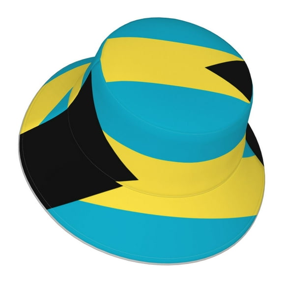 Bahamas Flag Pattern Bucket Hat Stripe Beach Fisherman Hats For Women Men Reversible Double-Side-Wear With Reflective