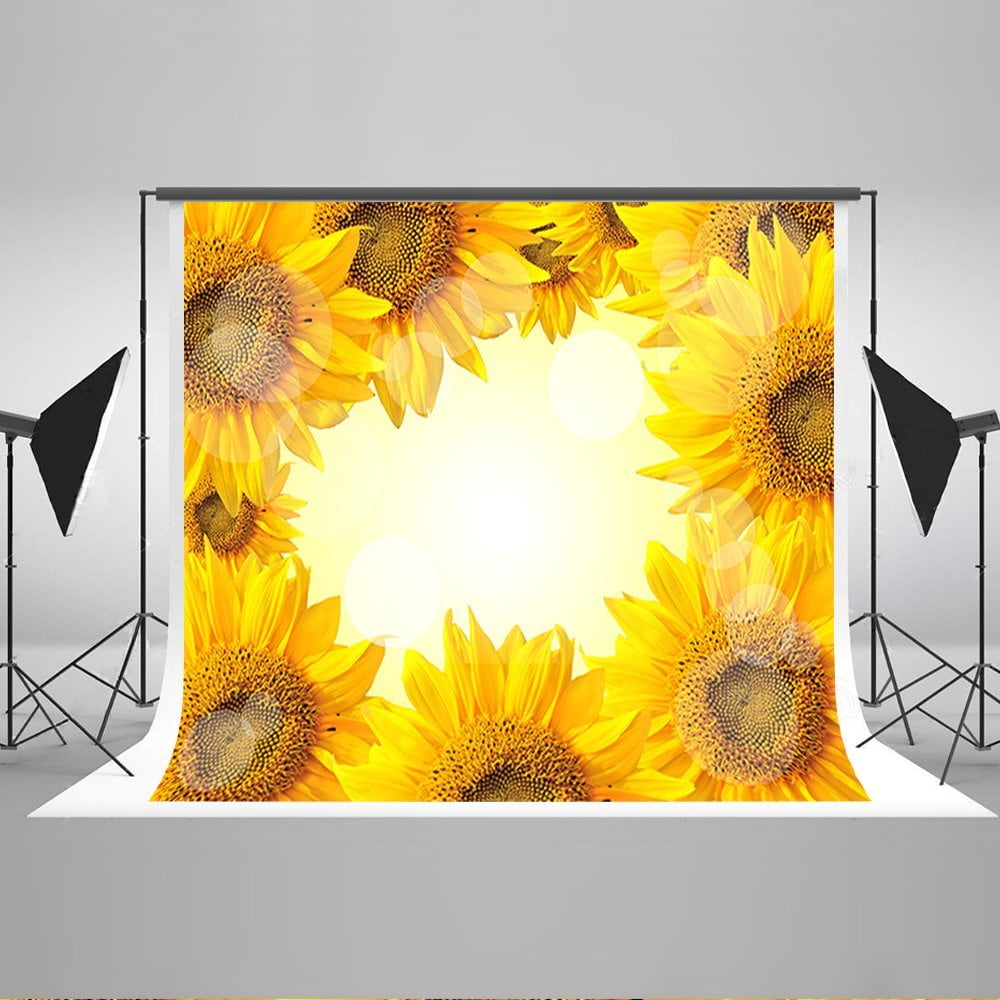 HelloDecor Polyester Fabric 7x5ft Baby Photography Backdrops Blooming Sunflower Halo Newborn Birthday Party Background for Children Backdrops