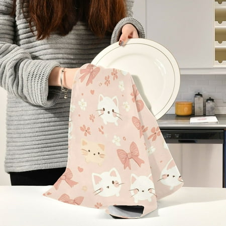 BZSMCE Kitchen Towels Creative Cute Cat Bow-knot Pattern Durable Kitchen Towel