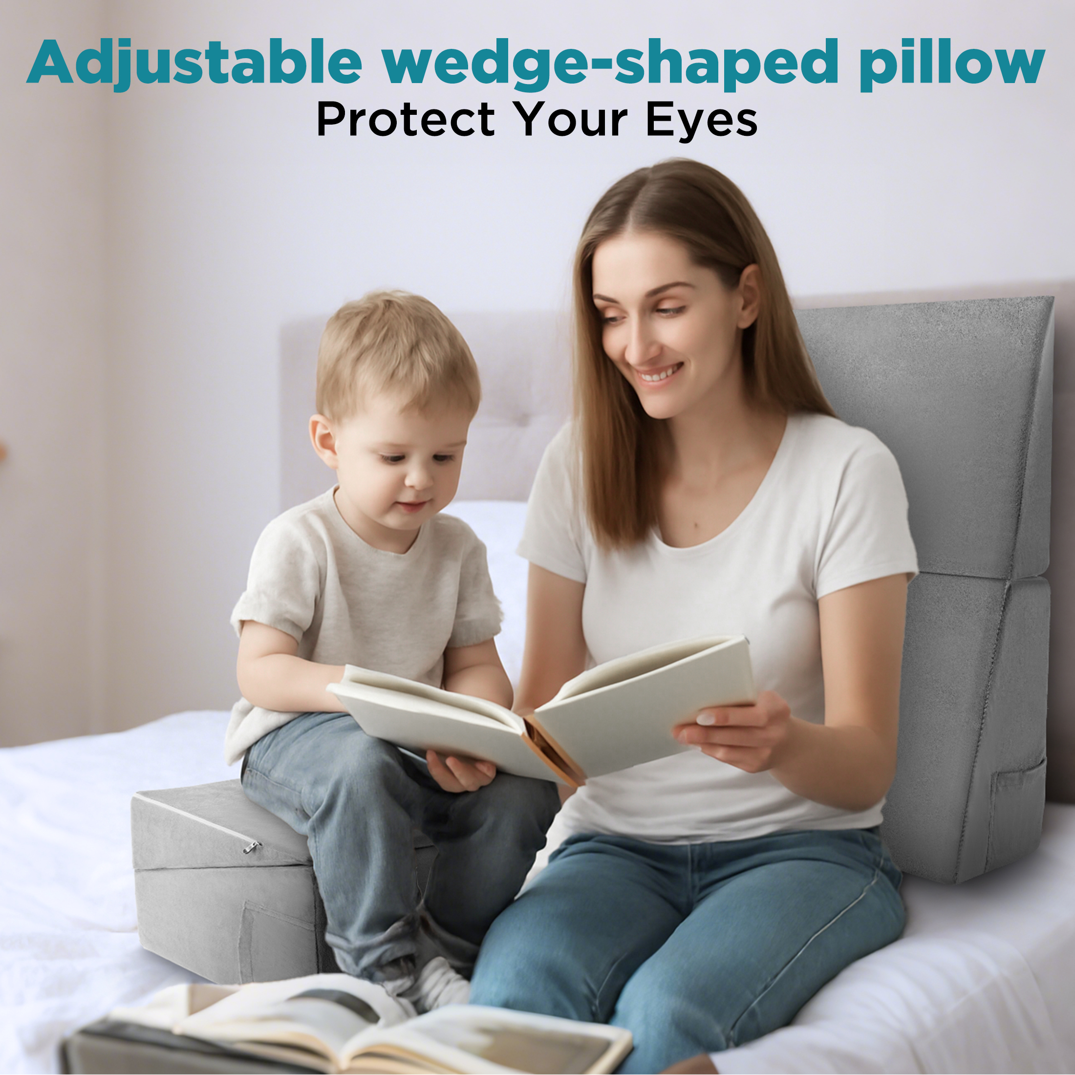 MOONORAH Wedge Pillow for Sleeping,Foldable Bed Wedge Pillow,Orthopedic Memory Foam Triangle Pillows Wedge, for Sleep Apnea, Acid Reflux, Heartburn, Back Pain Relief,Gray