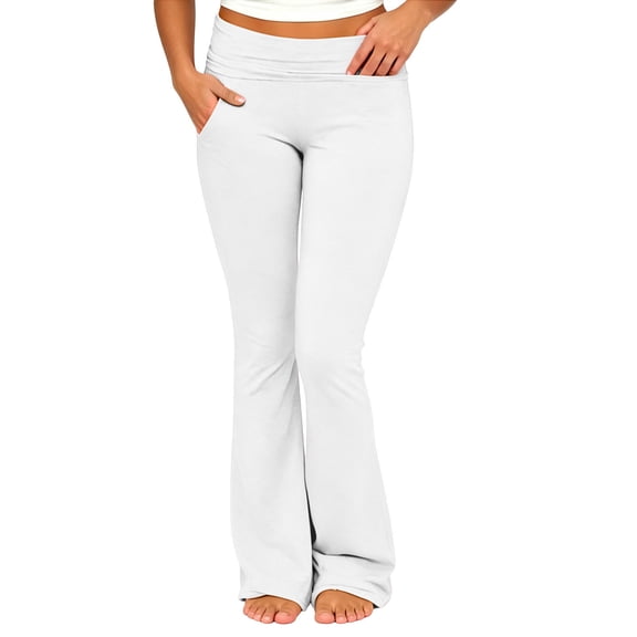 hoksml Women's Flare Yoga Pants High Waisted Foldover Waistband Bootcut Workout Leggings with Pockets for Gym Lounge