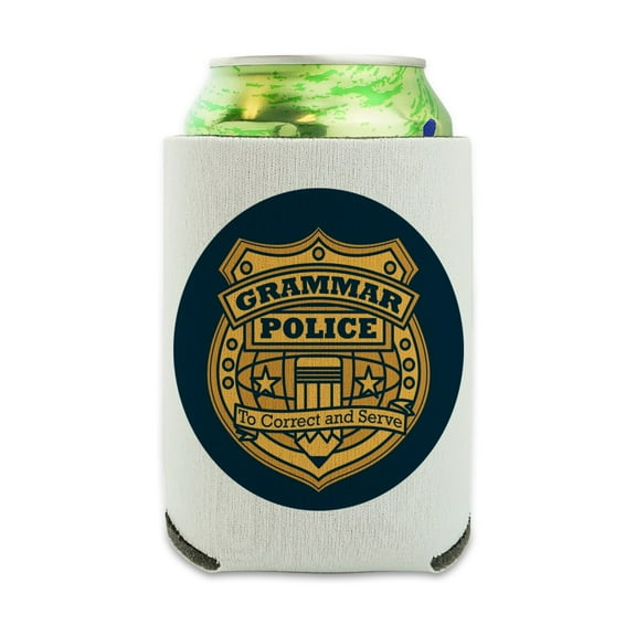 Grammar Police Badge Funny Can Cooler - Drink Sleeve Hugger Collapsible Insulator - Beverage Insulated Holder