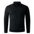thumbnail image 3 of BiZtdJrK Mens Long Sleeve Polos Shirts with Collar 2 in 1 Tops Solid Color Business Casual Tops, Black, M, 3 of 7