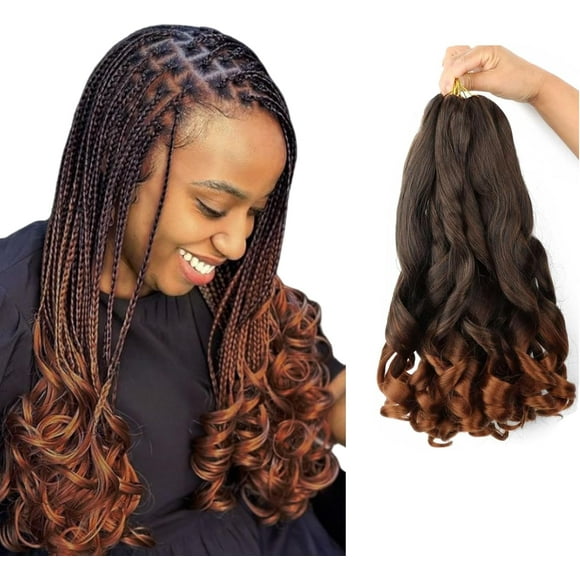 shiyou-Short French Curl Braiding Hair 12 Inch 6 Pack Ombre Brown French Curls Braiding Hair Bouncy Loose Wavy Spanish Curly Braiding Hair Synthetic French Curl Crochet Braids 1B30(50g/pack)