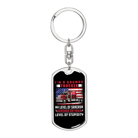 Grump Trucker Swivel Keychain Dog Tag Stainless Steel or 18k Gold
