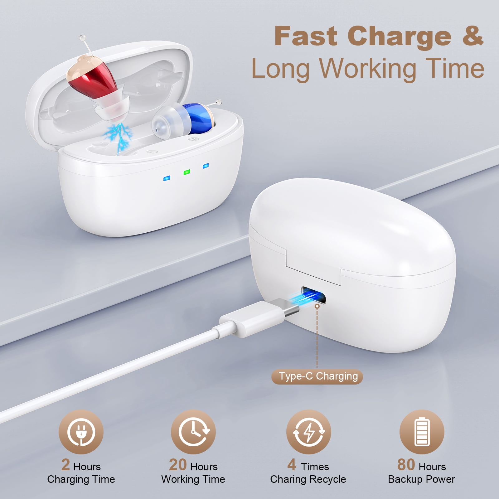 SUWU In-the-Ear Hearing Aids for Seniors, Digital 16 Channels Rechargeable Hearing Amplifier,Blue&Red