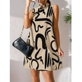 thumbnail image 2 of Mawalde Sleeveless Dress for Women Trendy Mock Neck Mini Dress Geometric Print Graphic Tank Dress Casual Loose Fit Sundress Khaki S, 2 of 6