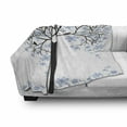 thumbnail image 3 of Winter Soft Flannel Fleece Blanket, Barren Tree Silhouette Snowflake Leaves Hand Drawn Interpretation Snow Season, Cozy Plush for Indoor and Outdoor Use, 70" x 90", Blue Black White, by Ambesonne, 3 of 6