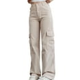 thumbnail image 1 of Pantalones rectos de pierna ancha para mujer, pantalones de mujer con múltiples pantalones casuales de pierna ancha para mujer Pantalones con bolsillos de cintura media para mujer Integración perfecta, 1 of 5