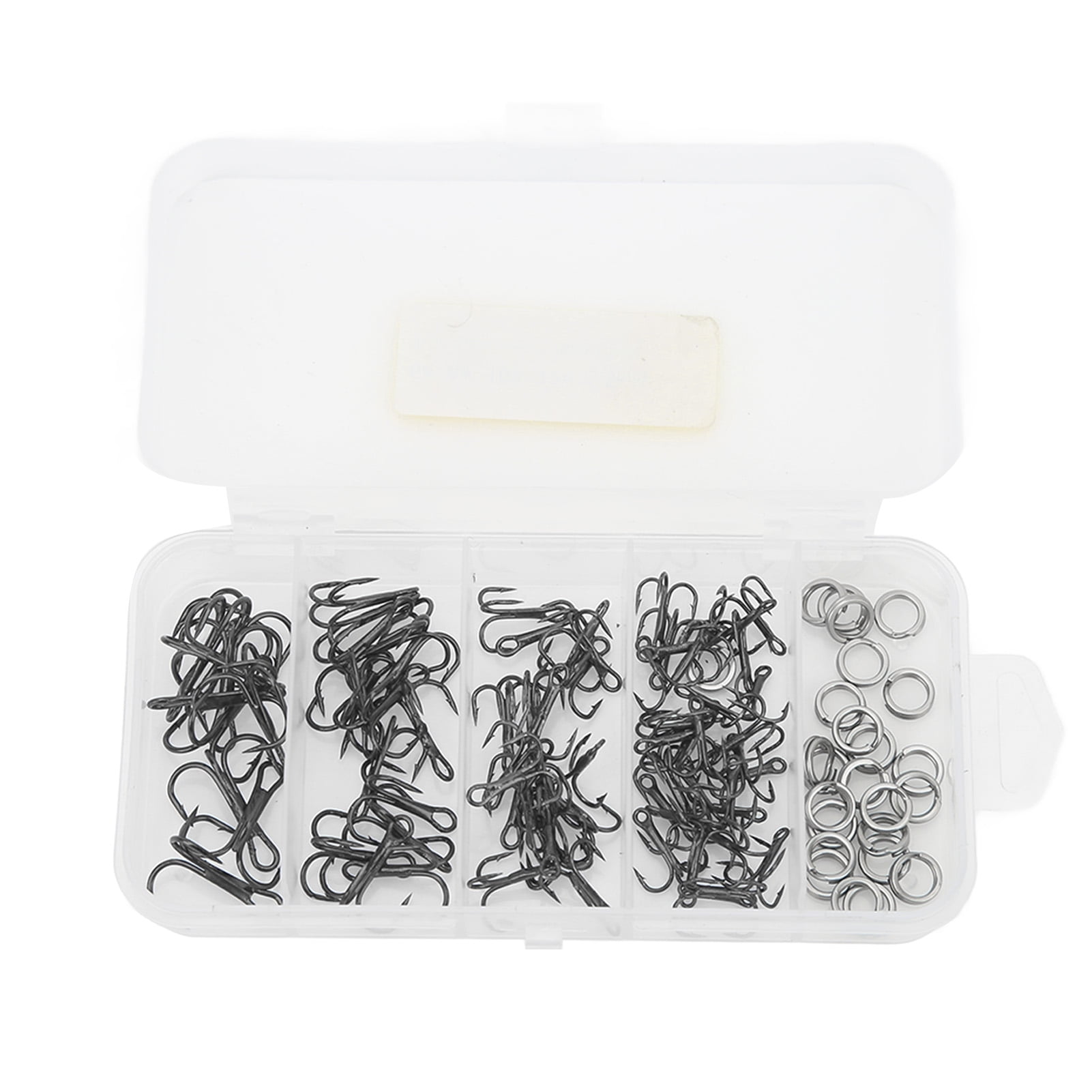 100pcs Treble Fishing Hooks and Double Ring High Carbon Steel Triple Barbed Hook Fishing Accessories with Storage Box Black