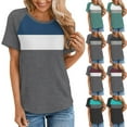 thumbnail image 2 of VERUGU Womens Tops Raglan Sleeve Crew Neck Shirts Summer Trendy Colorblock Short Sleeve T-shirts Loose Casual Comfy Blouses for Leggings Black M, 2 of 5