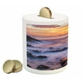 thumbnail image 2 of Hawaiian Piggy Bank, Colorful Sunrise at Halona Cove Eternity Beach Oahu Foggy Coast Seascape, Ceramic Coin Bank Money Box for Cash Saving, 3.6" X 3.2", Yellow Orange Purple, by Ambesonne, 2 of 4