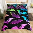 thumbnail image 1 of YST Colorful Bat Print Duvet Cover Set, Rainbow Gradient King Size Bedding for Kids, Happy Halloween, 1 of 6