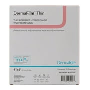 DermaFilm Thin Hydrocolloid Dressing 4 x 4 Square Thin with Border Film Backing 00259E 10 per Box