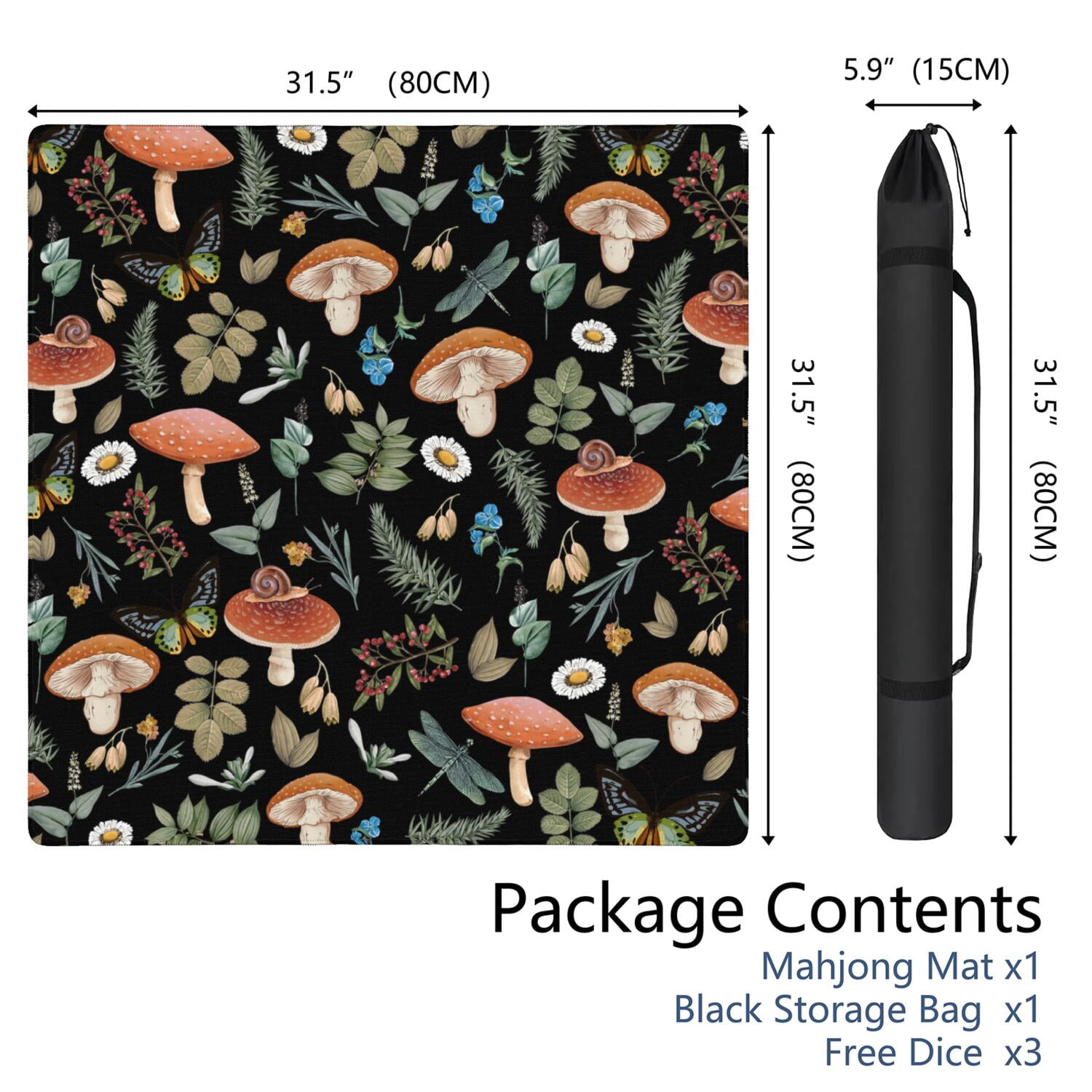 Square Plants Inspired Game Mat 31.5 Inches Crafted from High Quality Rubber Featuring Anti-Slip Backing Grip and Noise Reduction for Tiles Cards Games