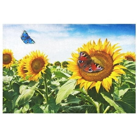 

ECZJNT Sunny Sunflower Firld Placemat Plate Holder Set of 2 Summer Butterfly Table Mats Protector 12x18 inch