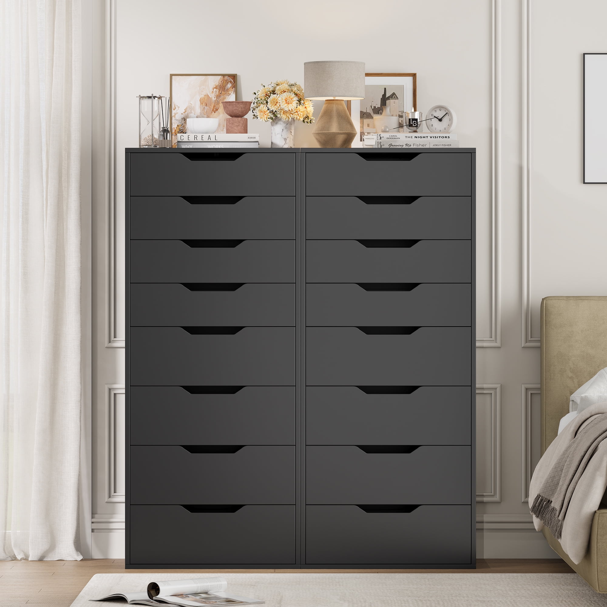 Homfa Tall Dresser for Bedroom, Combo Vertical 8 Drawer Dresser for Small Spaces, Chest of Drawers, Black