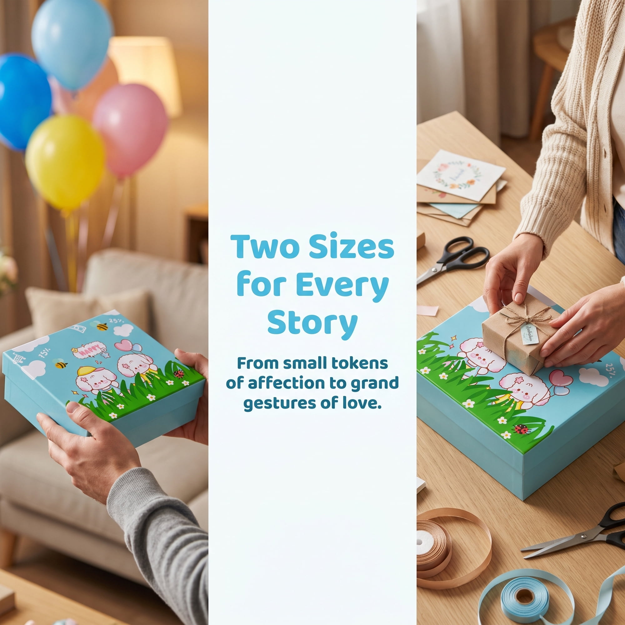 Unique Bargains Cute Cartoon Rigid Present Box Blue 7.9"x7.1"x3.1"