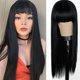 thumbnail image 2 of LUVCLS Peluca negra larga y recta de 70 cm con flequillo, pelucas de pelo sintético♯, 2 of 7