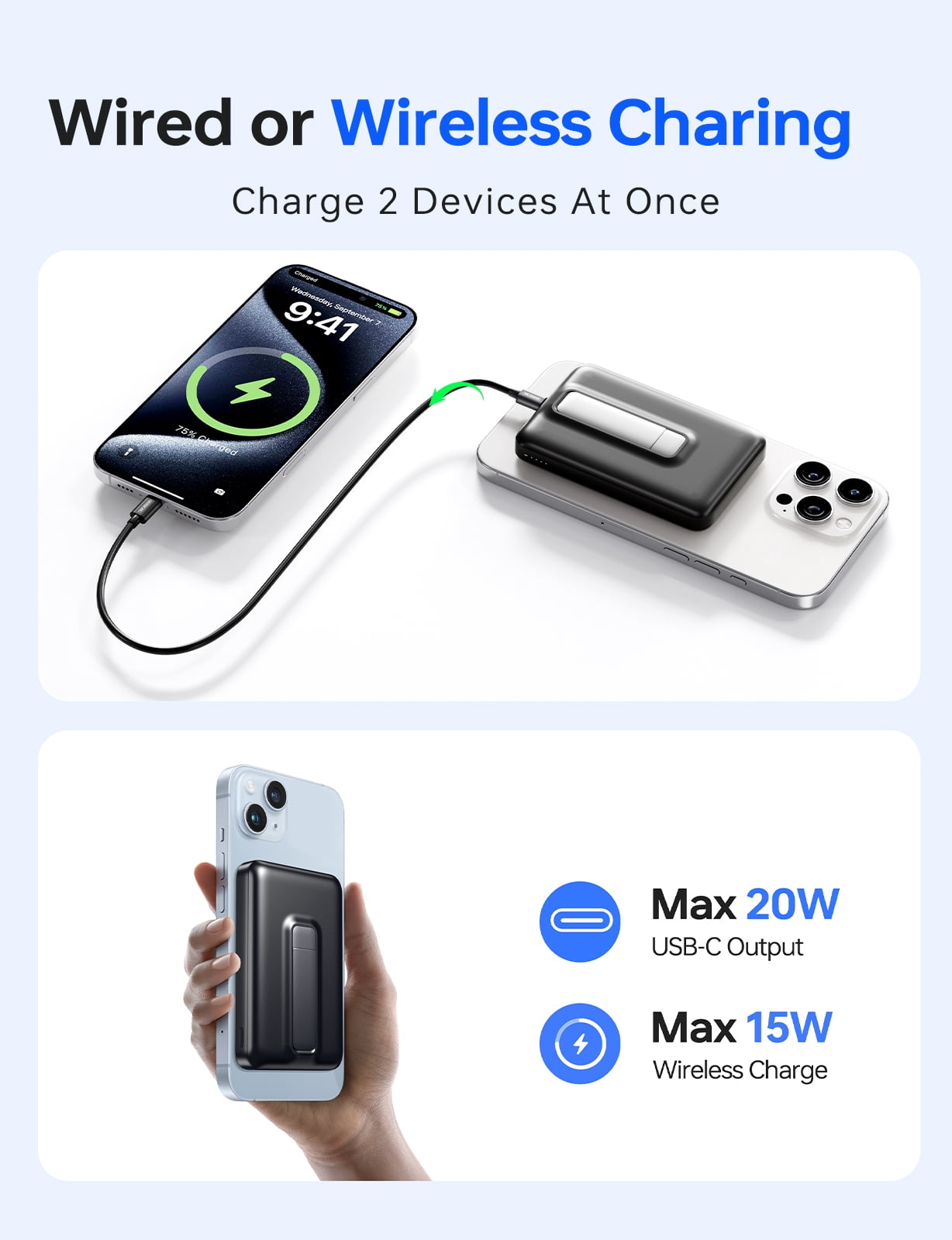 Magnetic Portable Charger,10000mAh Wireless Magnetic Power Bank with USB C Charging and stand, Travel Essential for Battery Pack Compatible with iPhone 17/air/16/15/14/13/12