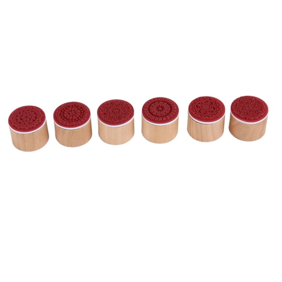 6 Assorted Wooden Rubber Stamp Round Handwriting Floral Flower Craft
