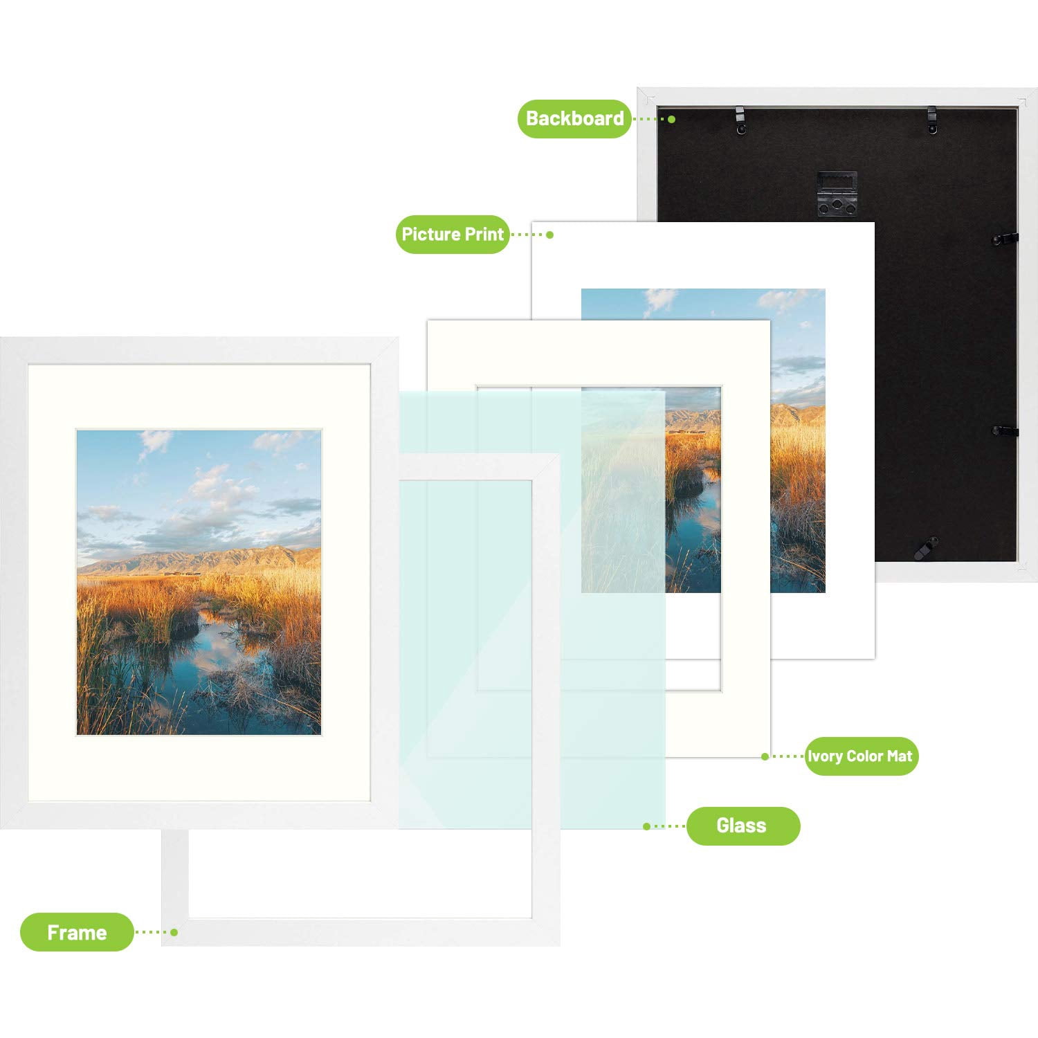 Golden State Art 11x14 White Gallery Wall Picture Frames Matted to 8x10, Set of 4