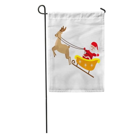 SIDONKU Funny Santa Claus Riding Reindeer Sleigh Christmas Symbol Cartoon Character Garden Flag Decorative Flag House Banner 28x40 inch