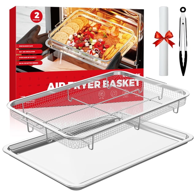 Cesta de freidora de aire para horno, cesta antiadherente de cobre para horno de convección, también ideal para hornear y alimentos crujientes, apta para lavaplatos, 19.7 x 13.5 pulgadas