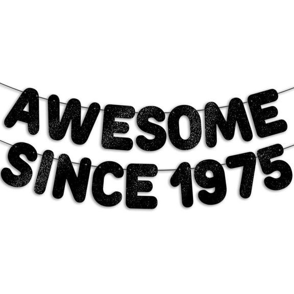 Pre-Strung Awesome Since 1975 Banner - Black Glitter 50th Birthday and Anniversary Party Decorations 50th Birthday Decorations for Women/Men 50th Birthday Sign Gifts for Him/Her