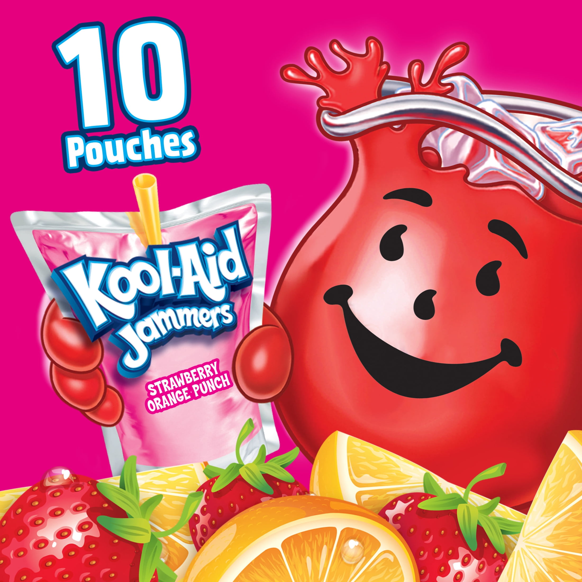 (4 pack) Kool-Aid Jammers Sharkleberry Fin Strawberry Orange Punch Flavored Drink, 10 ct Box, 6 fl oz Pouches