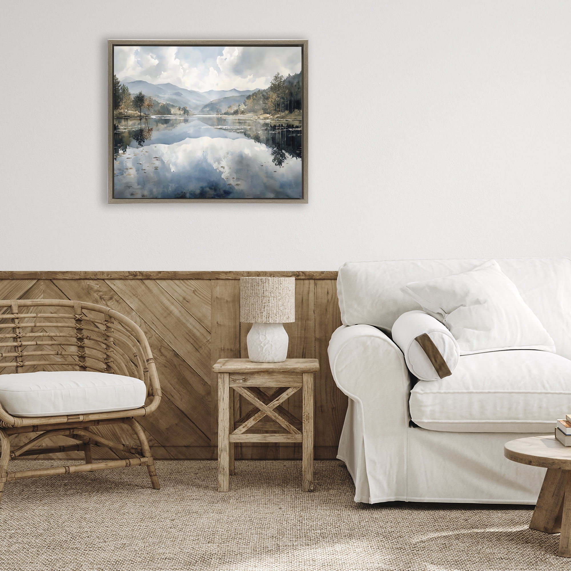 Stupell Industries Nature's Reflection on Mountain Lake Brown Framed Floater Canvas Wall Art, design by Franklyn Gregory